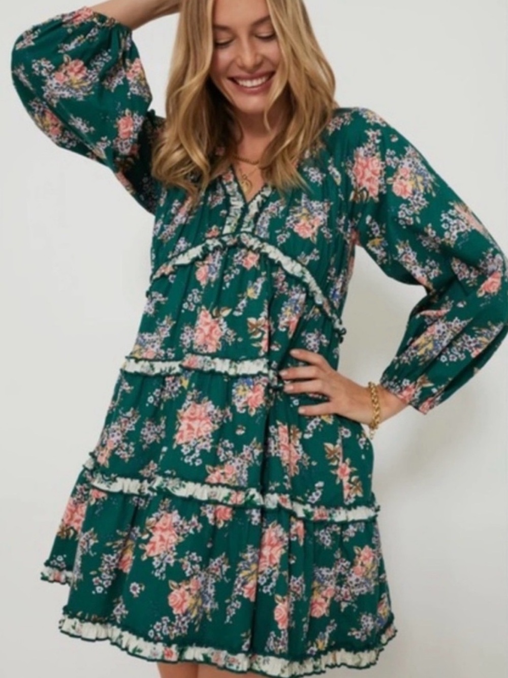 NWT Tuckernuck Hyacinth House Dress Crawford Mini Tiered in Green Floral